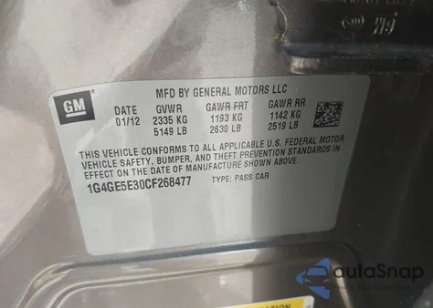 2012 Buick Lacrosse Premium 1 Group из США, поврежденный, VIN 1G4GE5E30CF268477